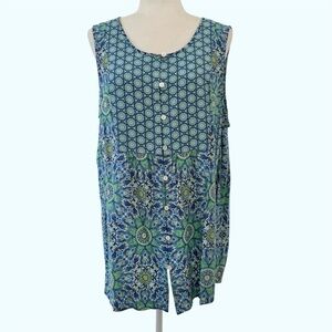 J. Jill Blue & Green Sleeveless Button-Front Tunic